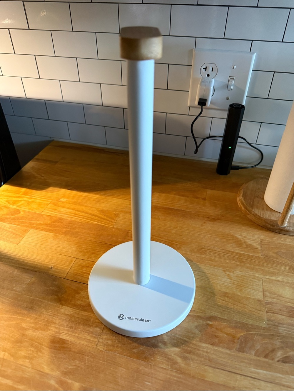 White Paper Towel Holder with wood top